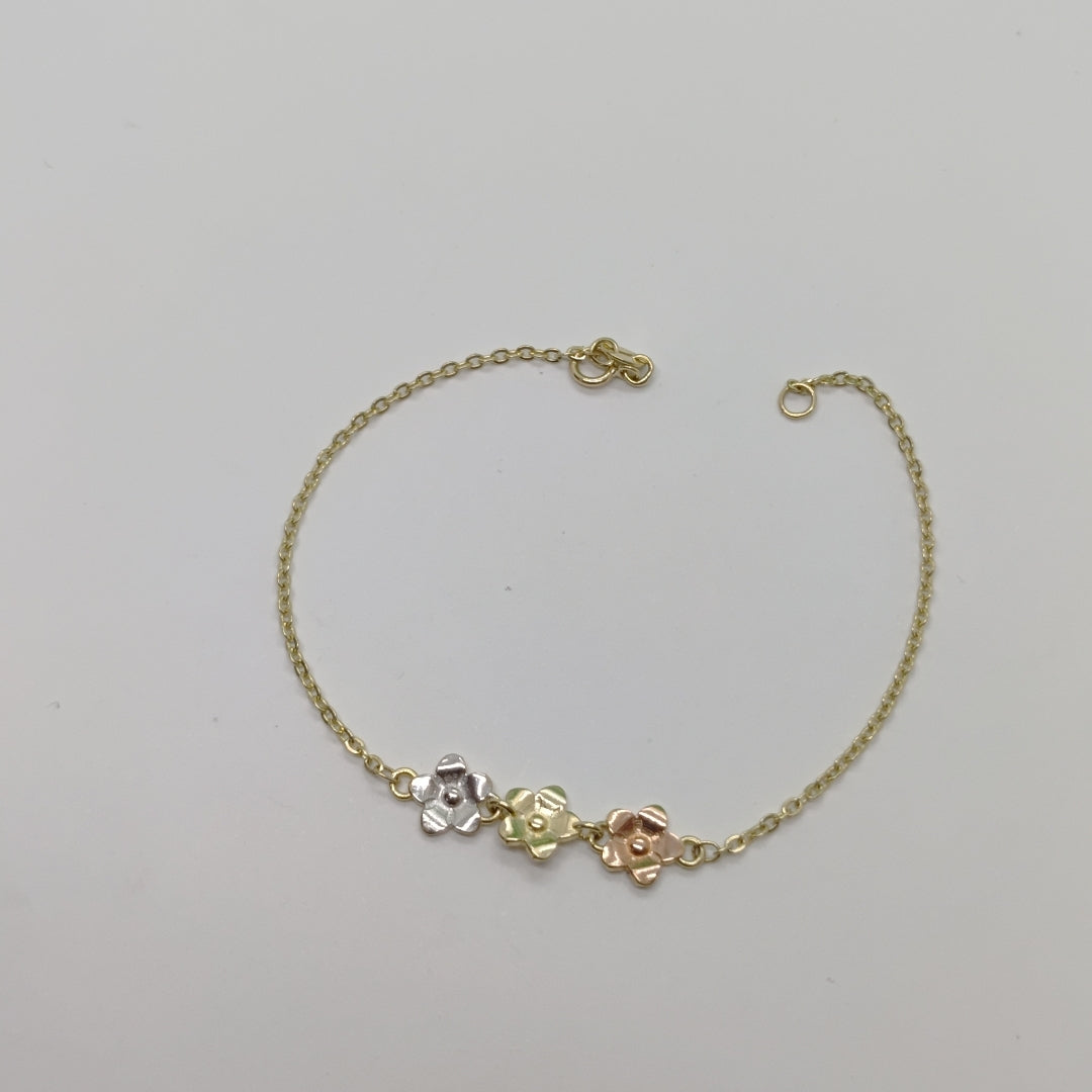 PULSERA TEJIDO ESPECIAL FIG FLORES 14K 18 CM 2.1 GR (NUEVO)