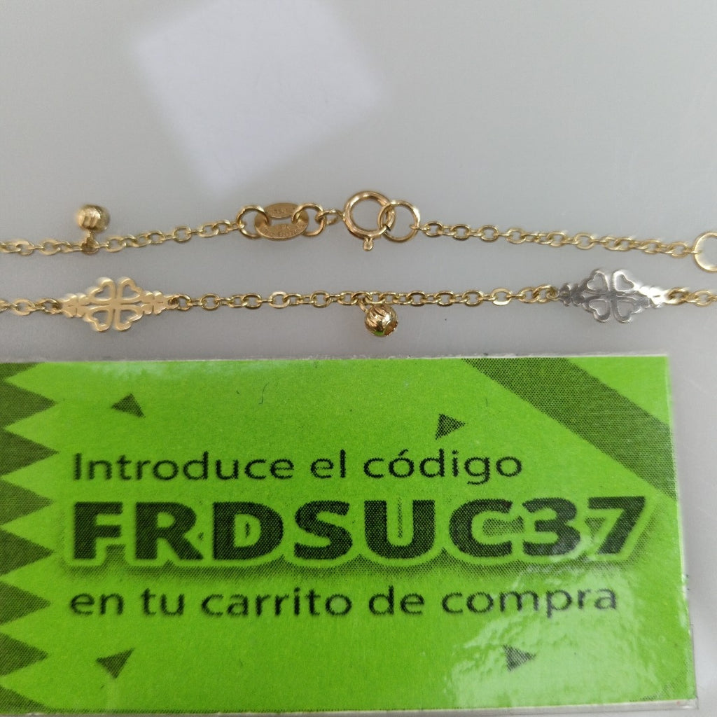 PULSERA ESPECIAL CON TREBOL 14K 18 CM 1.8 GR (NUEVO)
