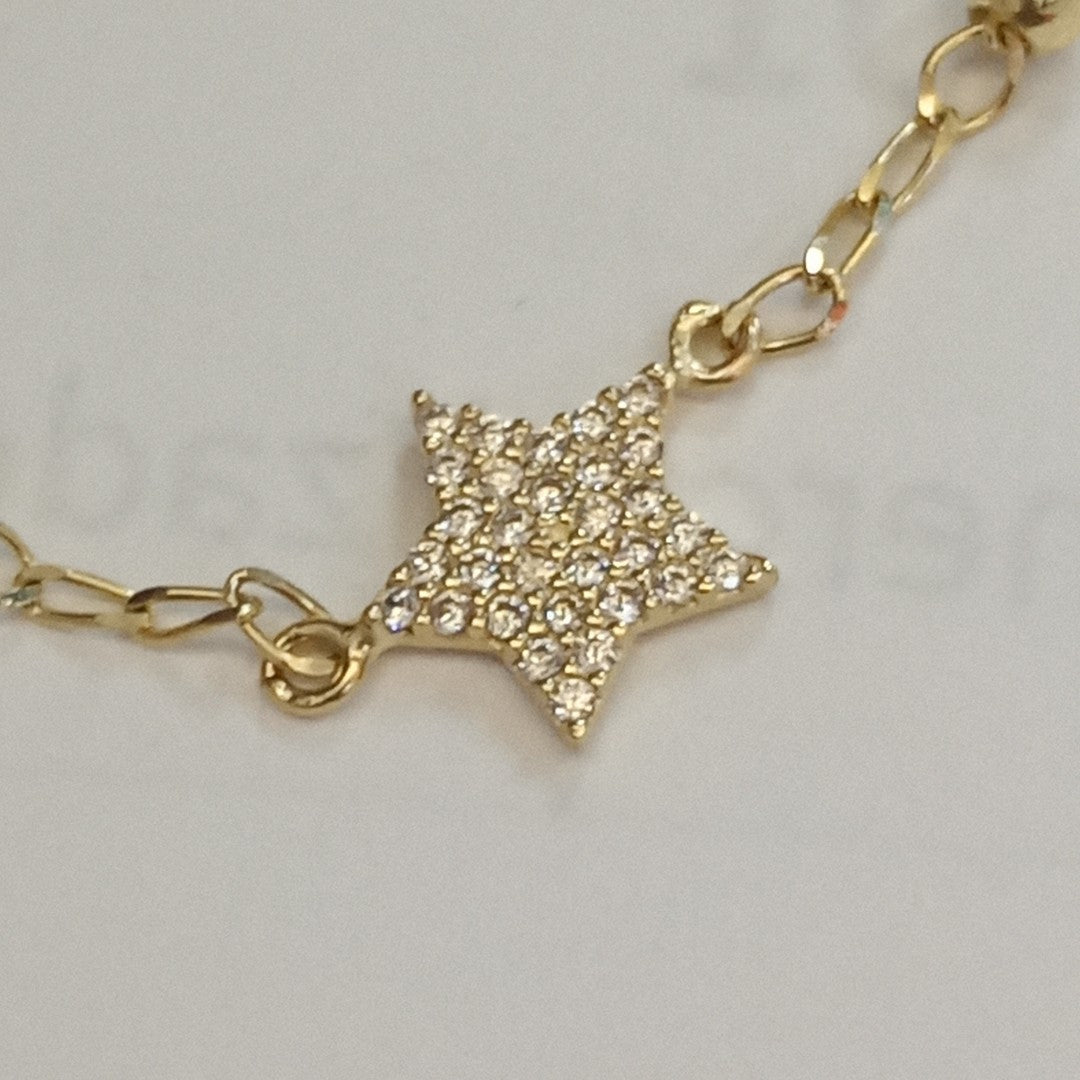 PULSERA ESPECIAL CON ESTRELLA Y CIRCONIAS 14K 18 CM 1.5 GR (NUEVO)