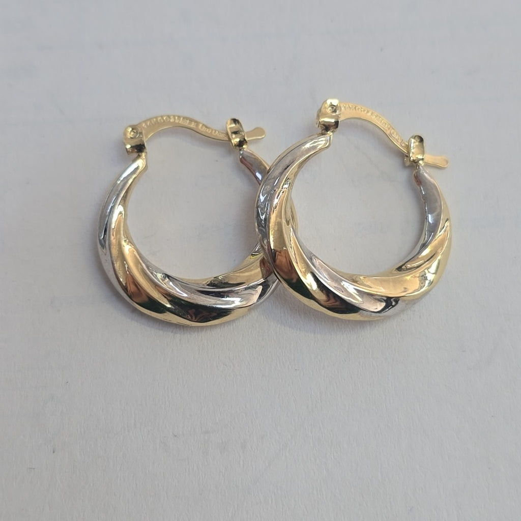 ARETES TEJIDO ARRACADA TRENZADA COMBINADA 14K 1.8 GR (NUEVO)
