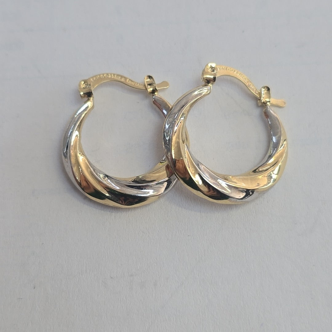 ARETES TEJIDO ARRACADA TRENZADA COMBINADA 14K 1.8 GR (NUEVO)