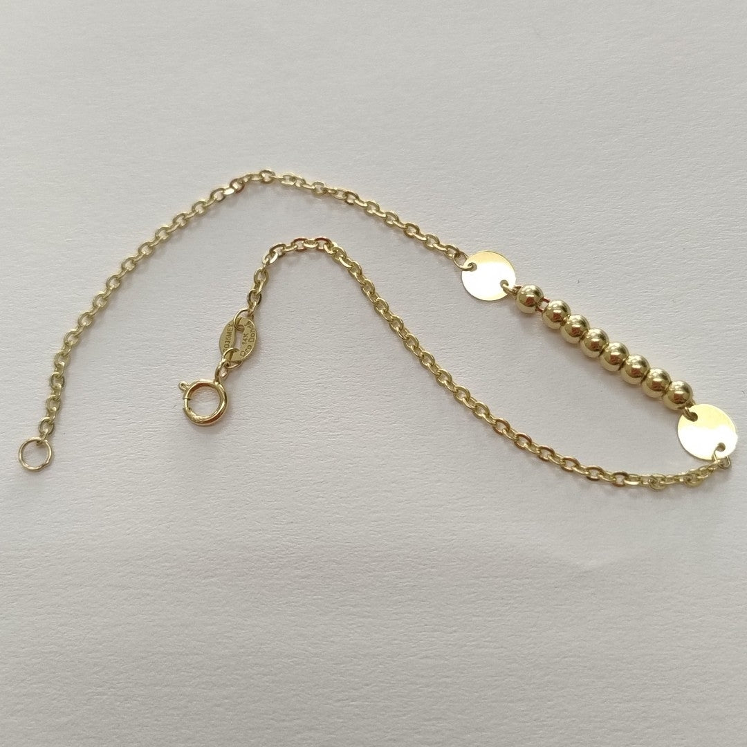 PULSERA TEJIDO ESPECIAL CON BOLITAS 14K 18 CM 1.8 GR (NUEVO)