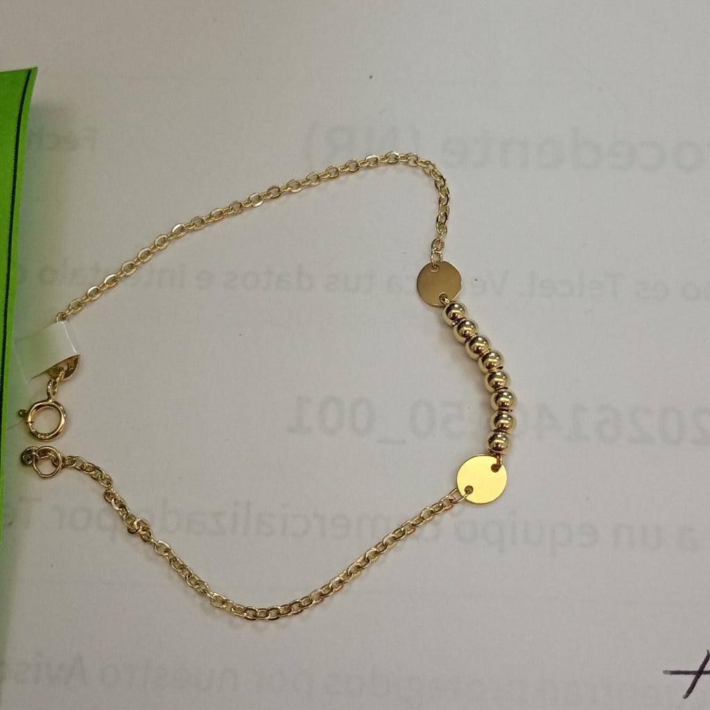 PULSERA TEJIDO ESPECIAL CON BOLITAS 14K 18 CM 1.8 GR (NUEVO)
