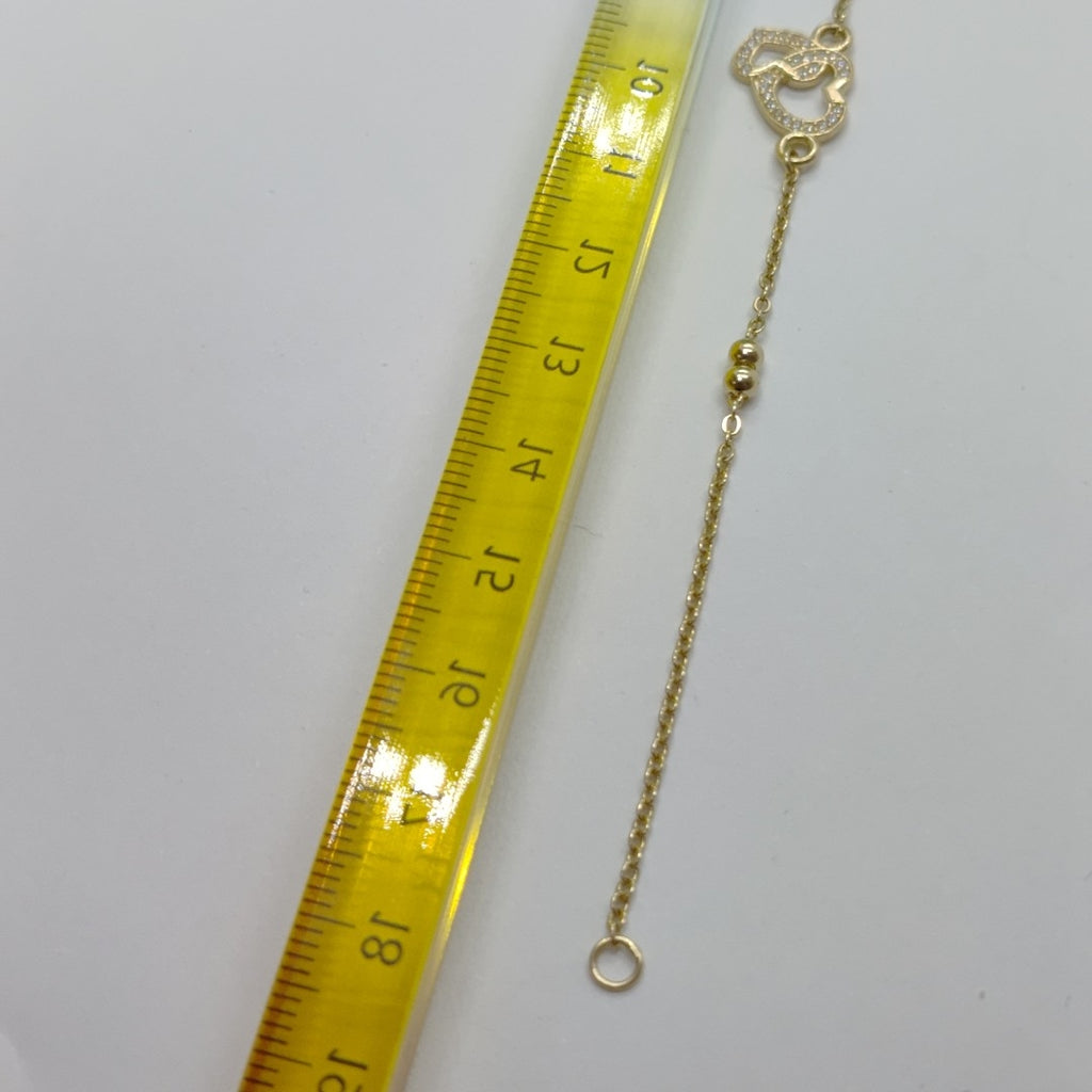 PULSERA TEJIDO ESPECIAL CORAZONES CON CIRCONIAS 14K 18 CM 2.4 GR (NUEVO)