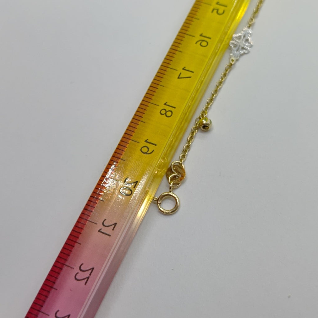 PULSERA ESPECIAL CON TREBOL 14K 18 CM 1.8 GR (NUEVO)