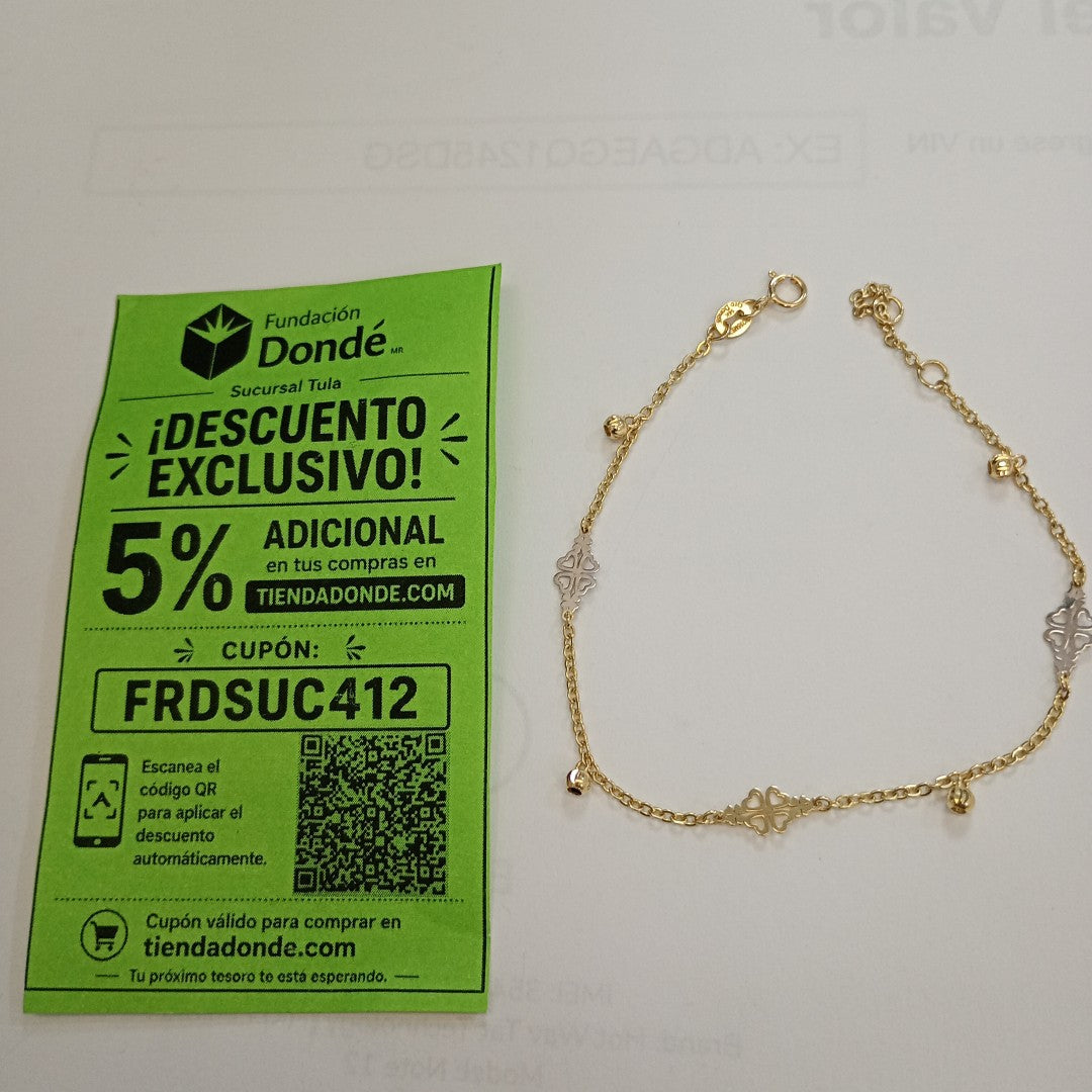 PULSERA ESPECIAL CON TREBOL 14K 18 CM 1.8 GR (NUEVO)