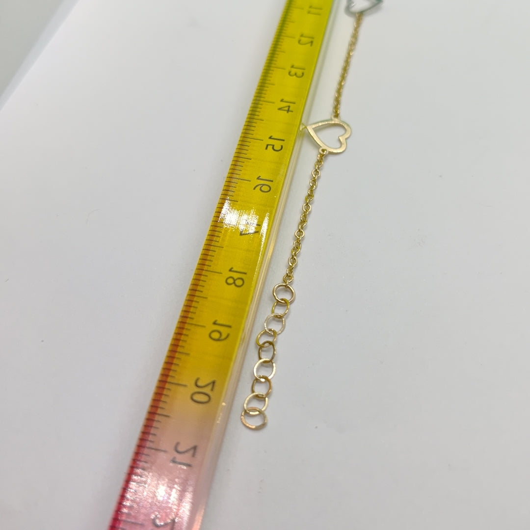 PULSERA ESPECIAL CON CORAZONES CONBINADOS 14K 18 CM 1.6 GR (NUEVO)