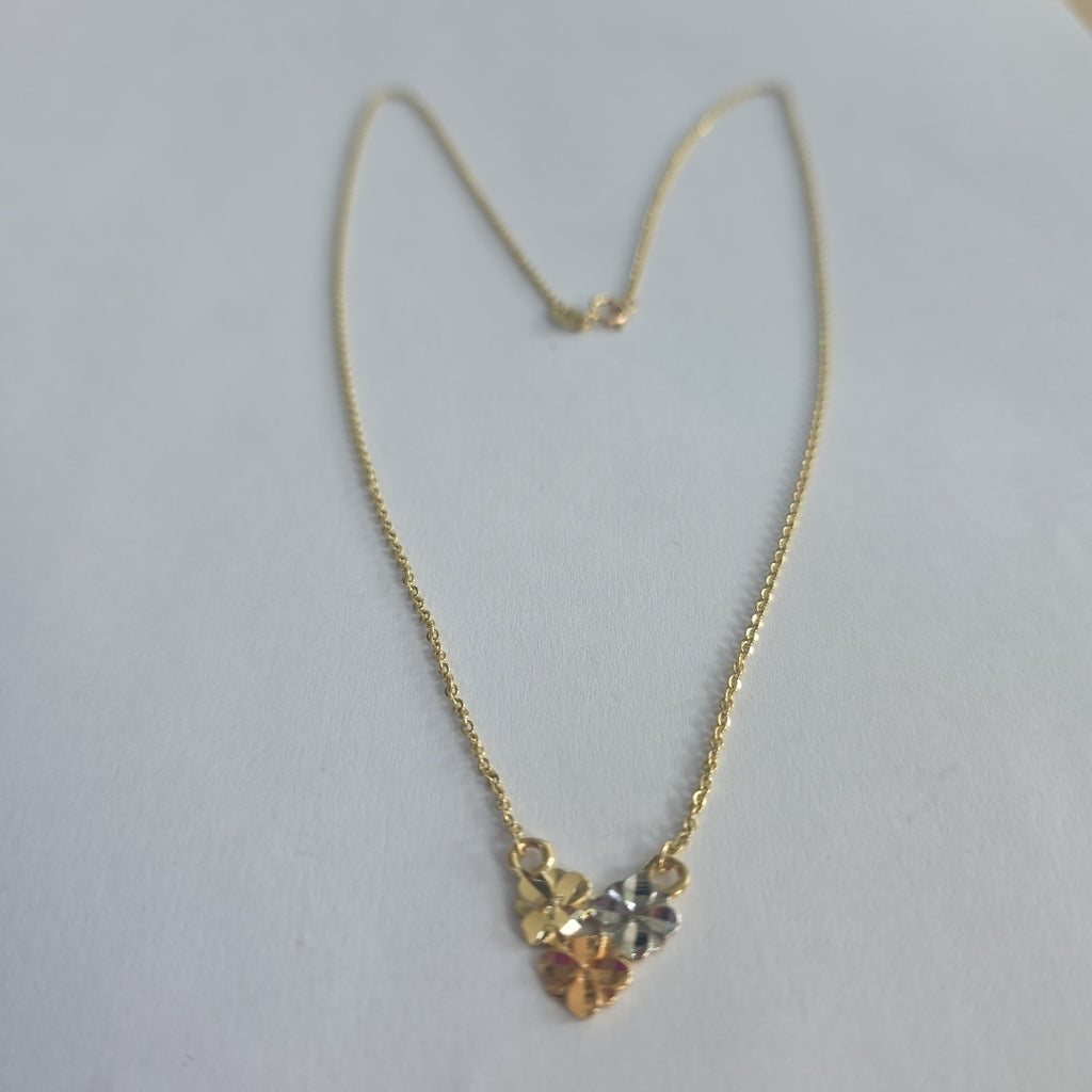 CADENA TEJIDO GARGANTILLA ESPECIAL C FLORES 14K 45 CM 2.9 GR (NUEVO)