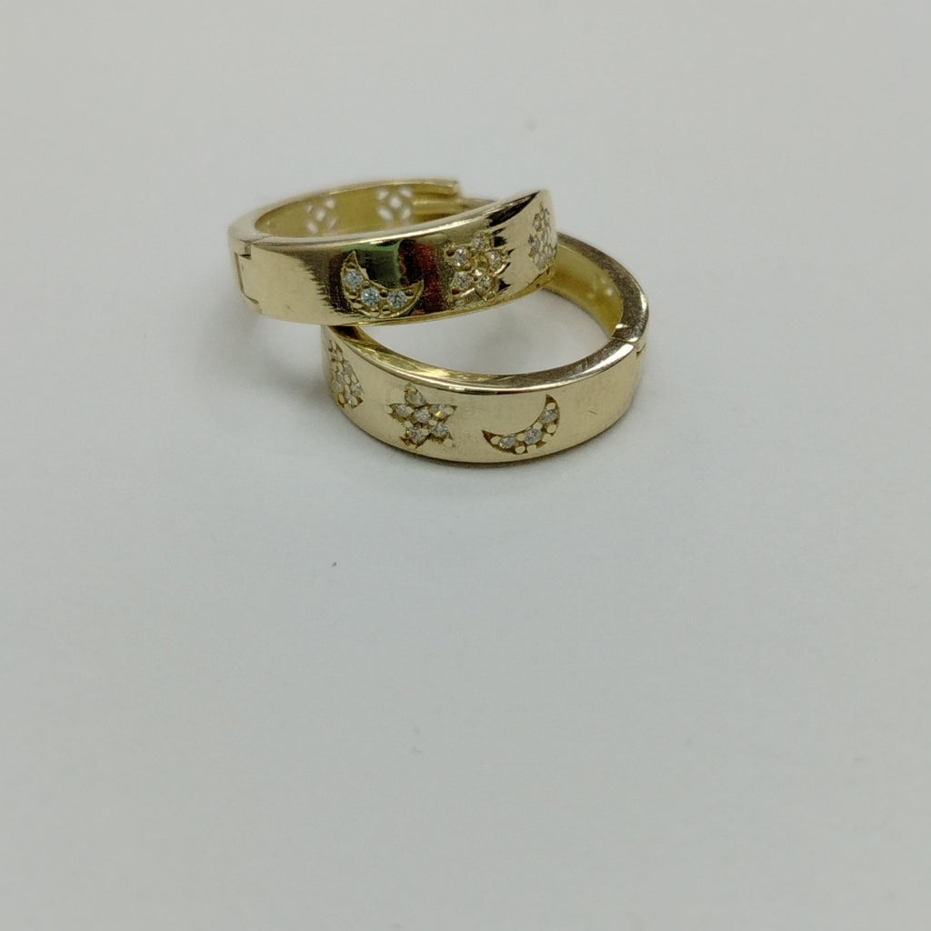 ARETES TEJIDO HUGGIES CON CIRCONIAS 14K 2.9 GR (NUEVO)