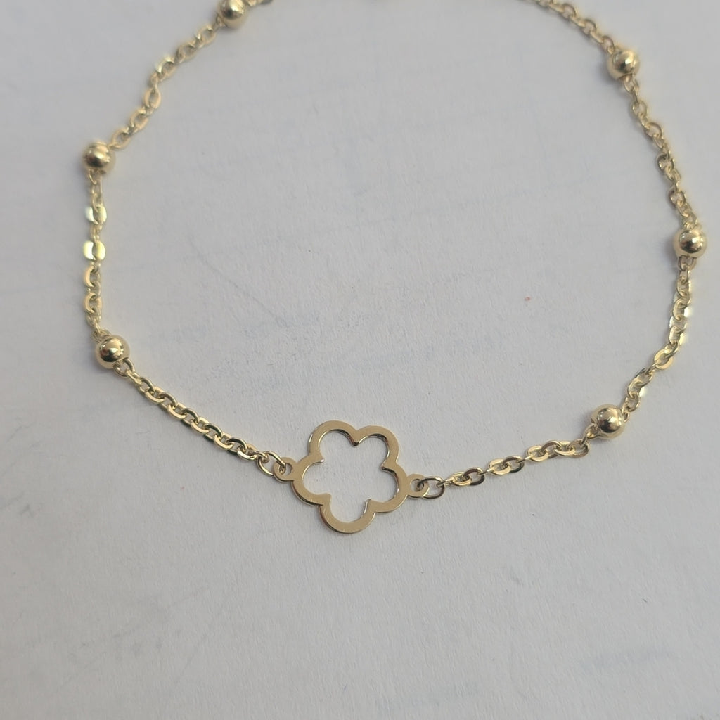 PULSERA TEJIDO ESPECIAL CON FLOR 14K 18 CM 1.6 GR (NUEVO)