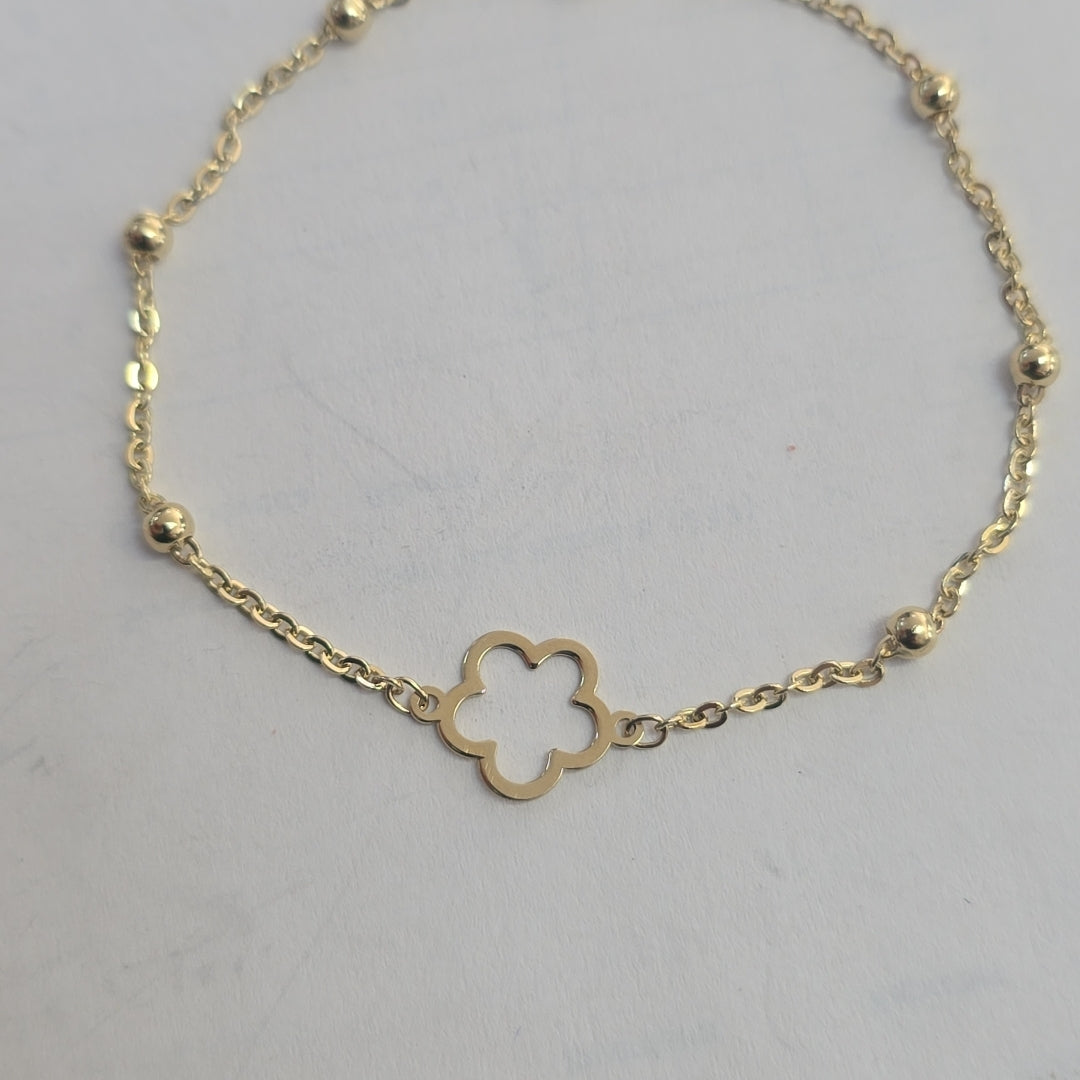 PULSERA TEJIDO ESPECIAL CON FLOR 14K 18 CM 1.6 GR (NUEVO)