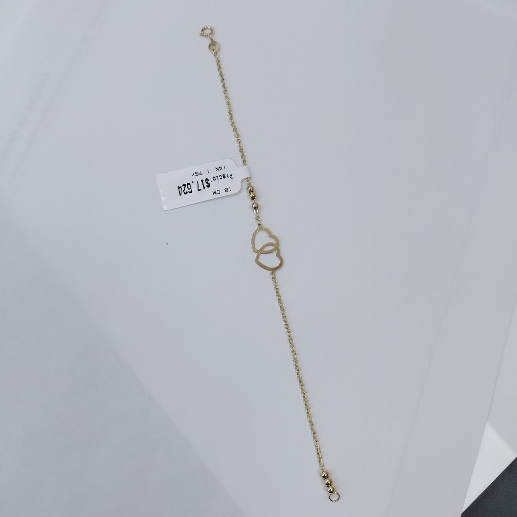 PULSERA TEJIDO ESPECIAL C CORAZONES 14K 18 CM 1.7 GR (NUEVO)