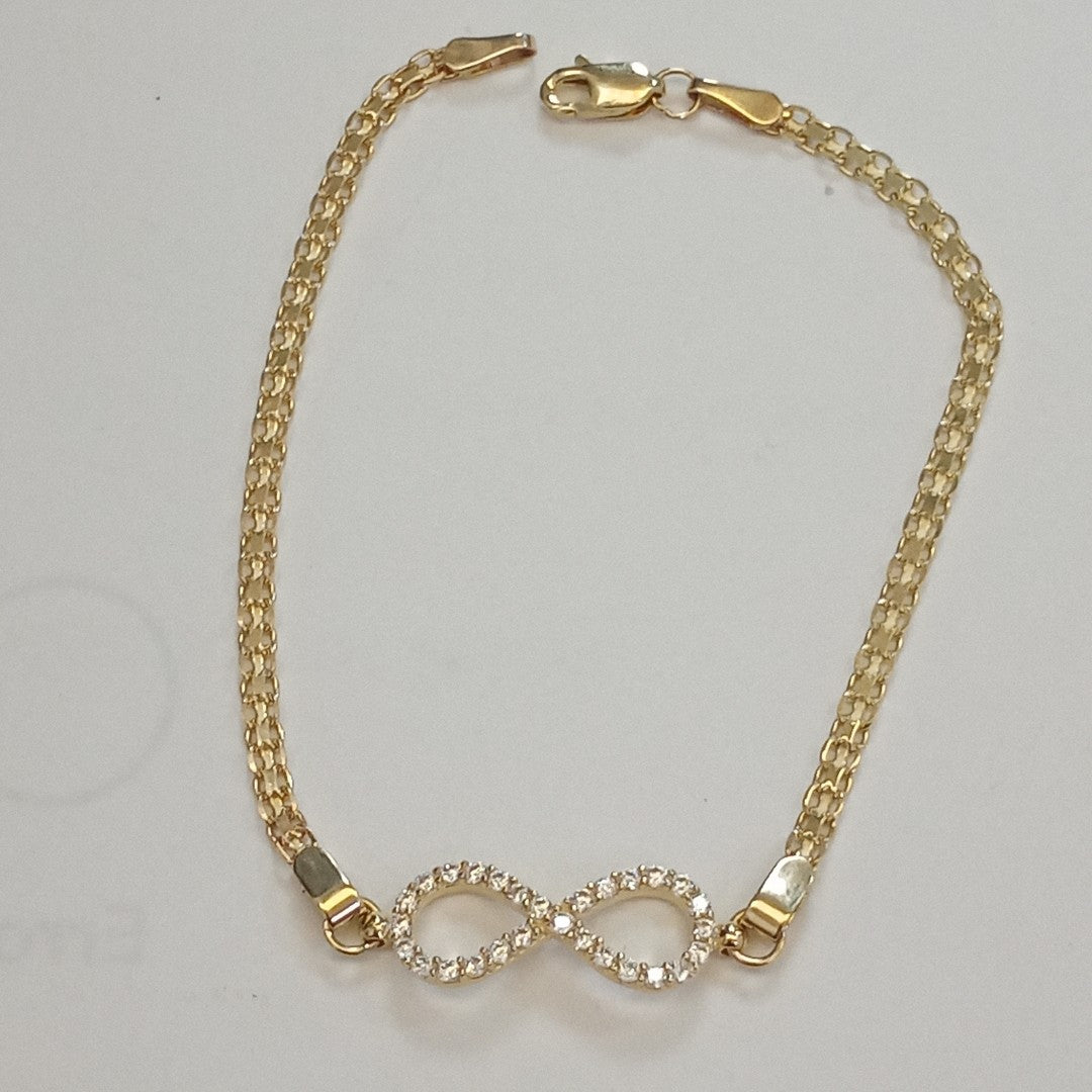 PULSERA TEJIDO ESPECIAL CON INFINITO Y CIRCONIAS 14K 18 CM 3.4 GR (NUEVO)