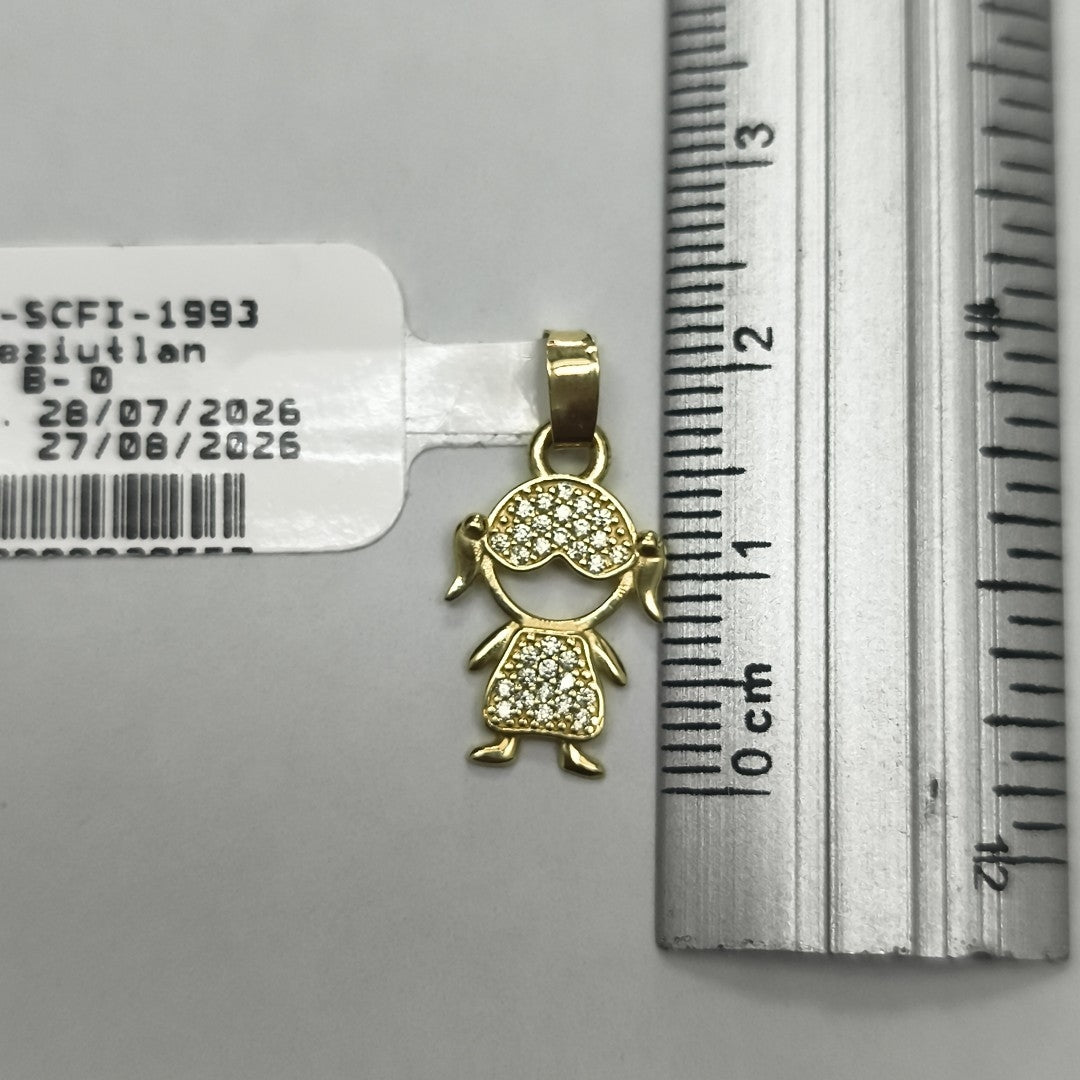 DIJE TEJIDO NIÑA CON CIRCONIAS 14K 0.9 GR (NUEVO)