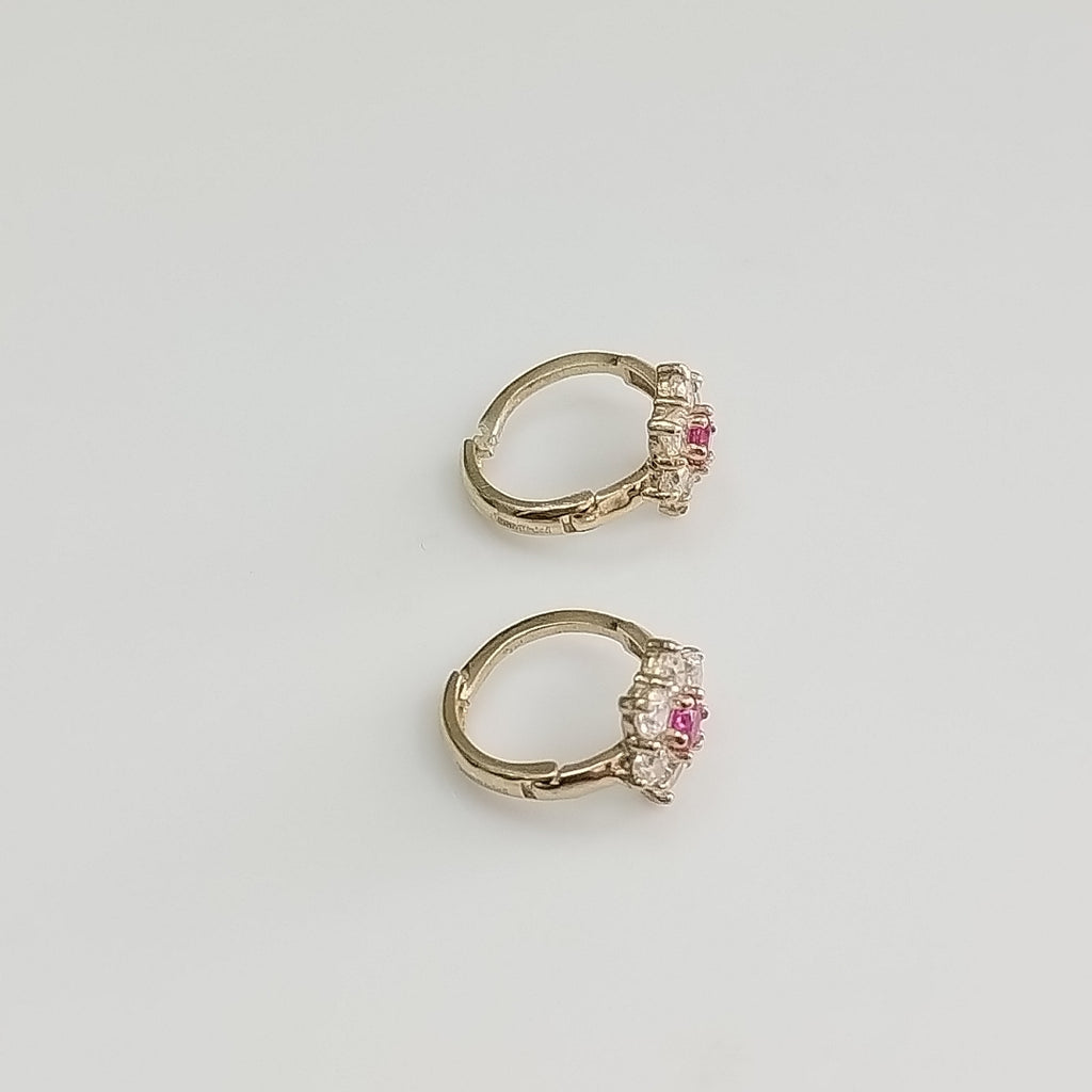 ARETES HUGGIES CON CIRCONIAS Y PIEDRA DE COLOR 14K 1.7 GR (NUEVO)