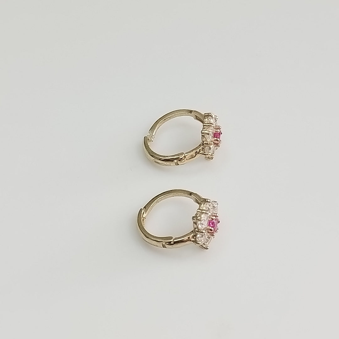 ARETES HUGGIES CON CIRCONIAS Y PIEDRA DE COLOR 14K 1.7 GR (NUEVO)