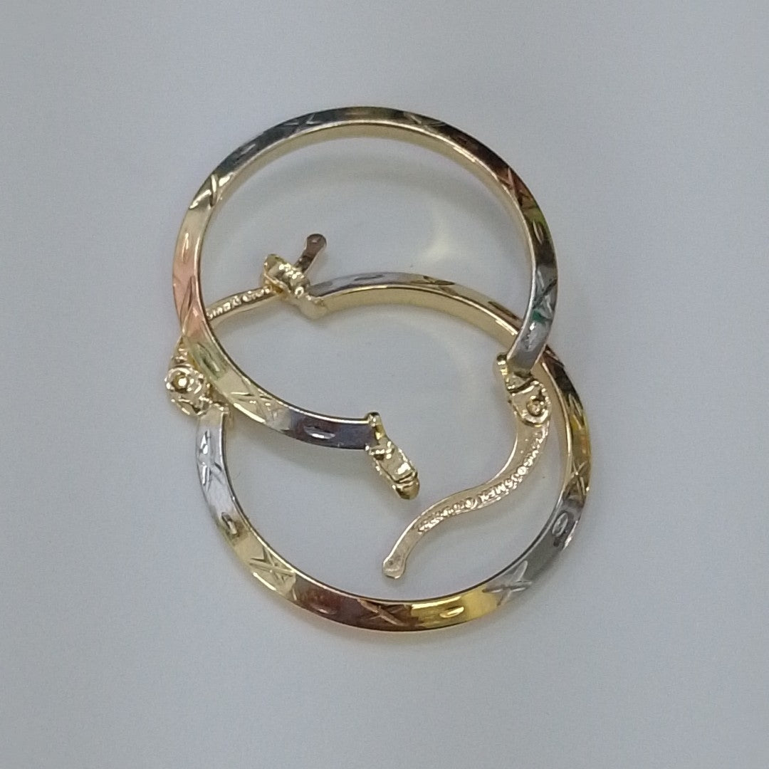 ARETES TEJIDO ARRACADAS BISELADAS COMBINADAS 14K 1.3 GR (NUEVO)