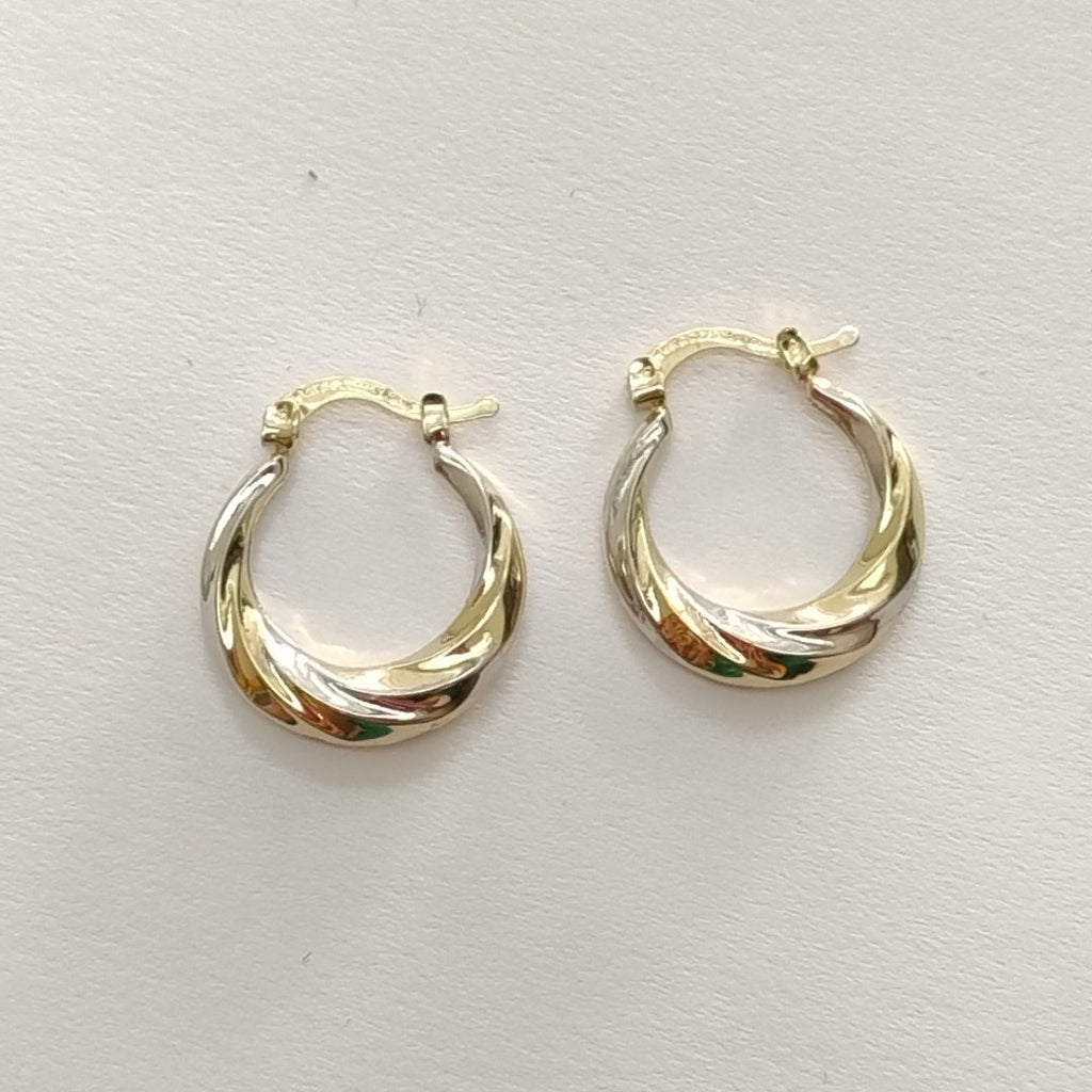 ARETES TEJIDO ARRACADA TRENZADA COMBINADA 14K 1.8 GR (NUEVO)