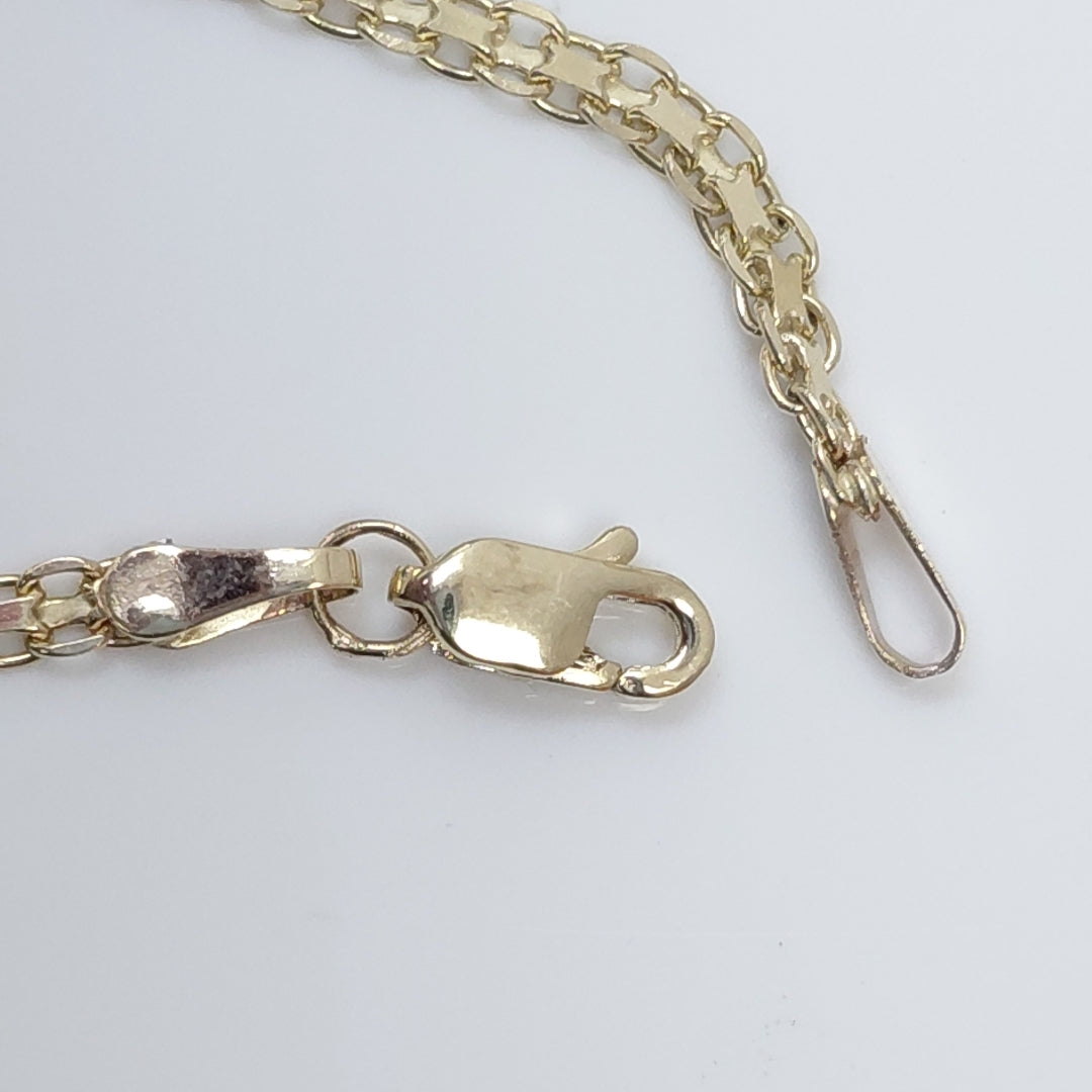 PULSERA TEJIDO ESPECIAL CON INFINITO Y CIRCONIAS 14K 18 CM 3.4 GR (NUEVO)