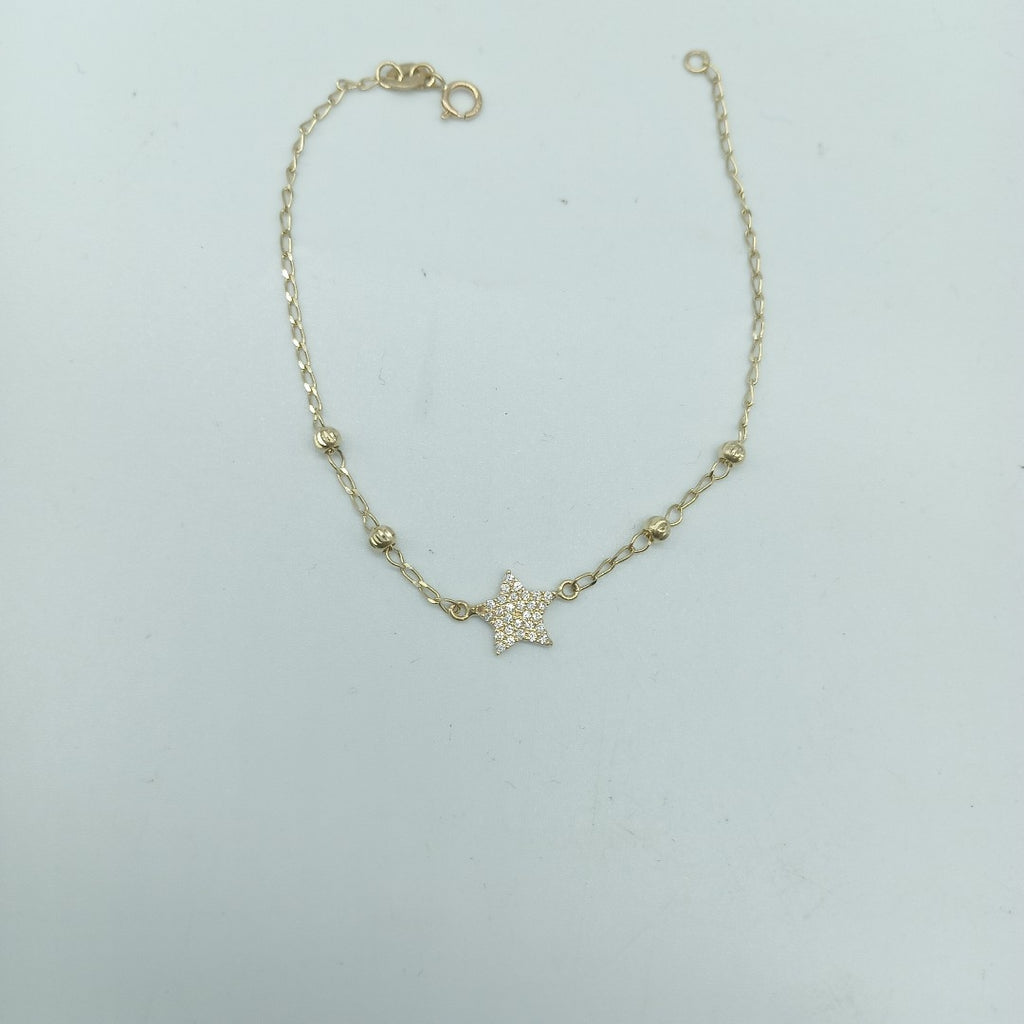 PULSERA ESPECIAL CON ESTRELLA Y CIRCONIAS 14K 18 CM 1.4 GR (NUEVO)