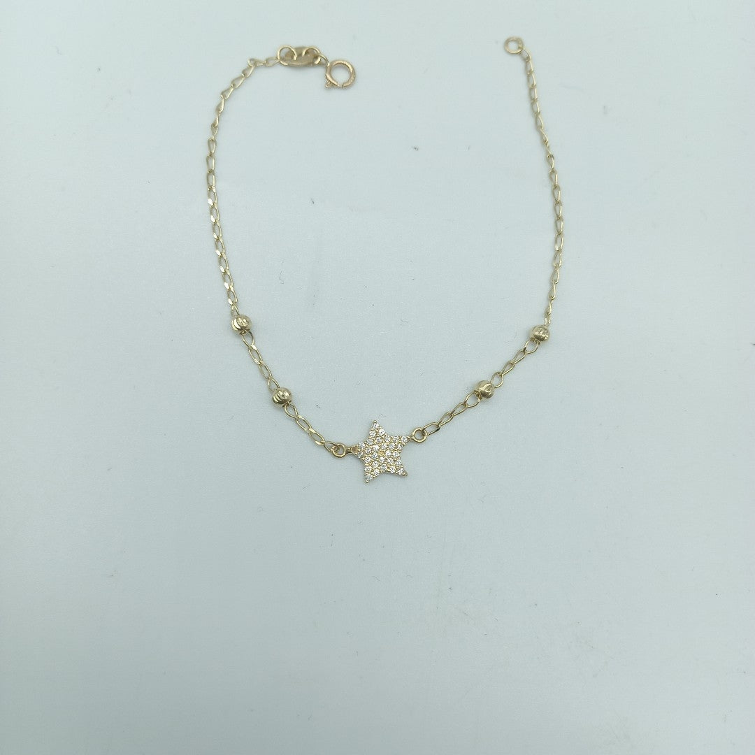 PULSERA ESPECIAL CON ESTRELLA Y CIRCONIAS 14K 18 CM 1.4 GR (NUEVO)