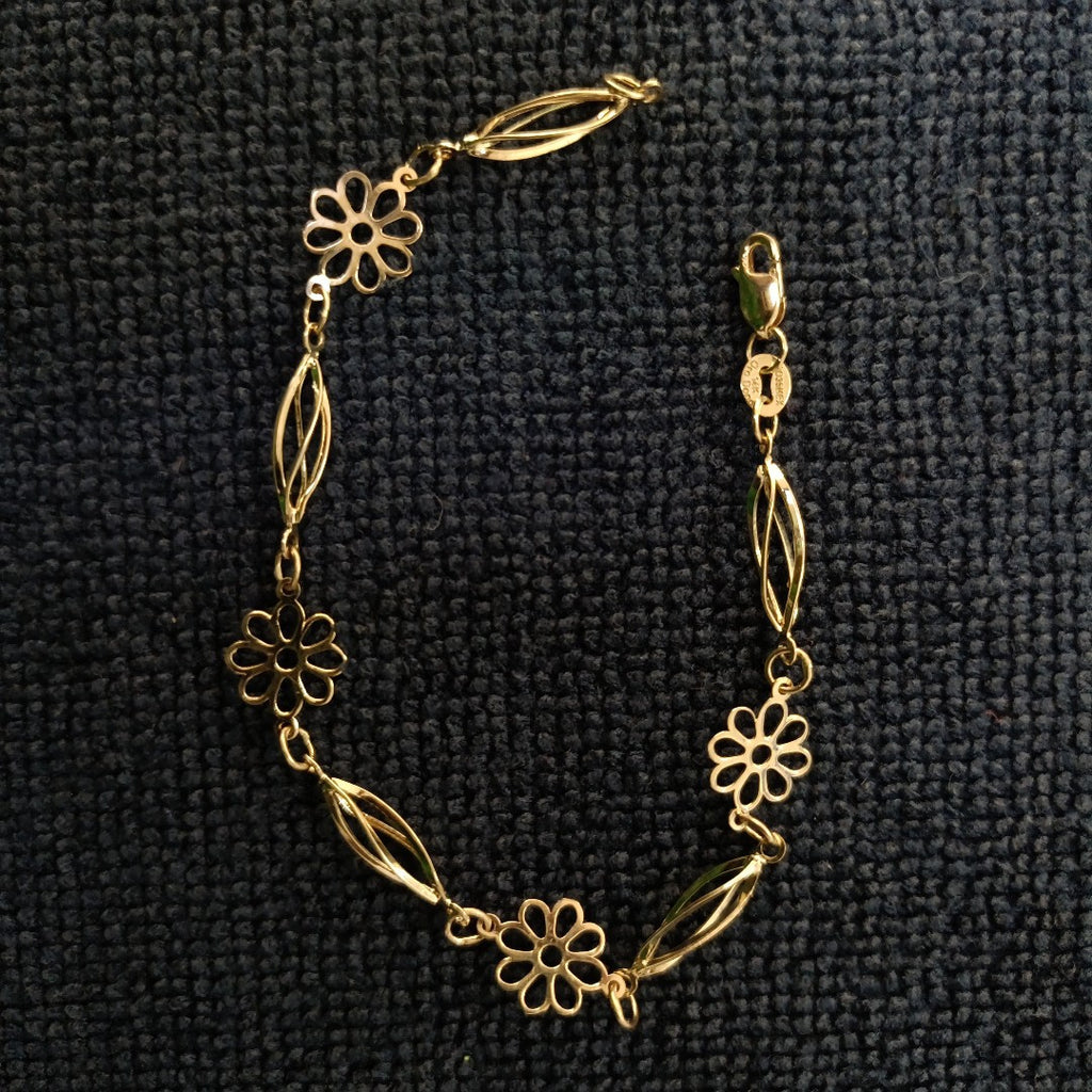 PULSERA ESPECIAL CON FLORES 14K 18 CM 2.7 GR (NUEVO)