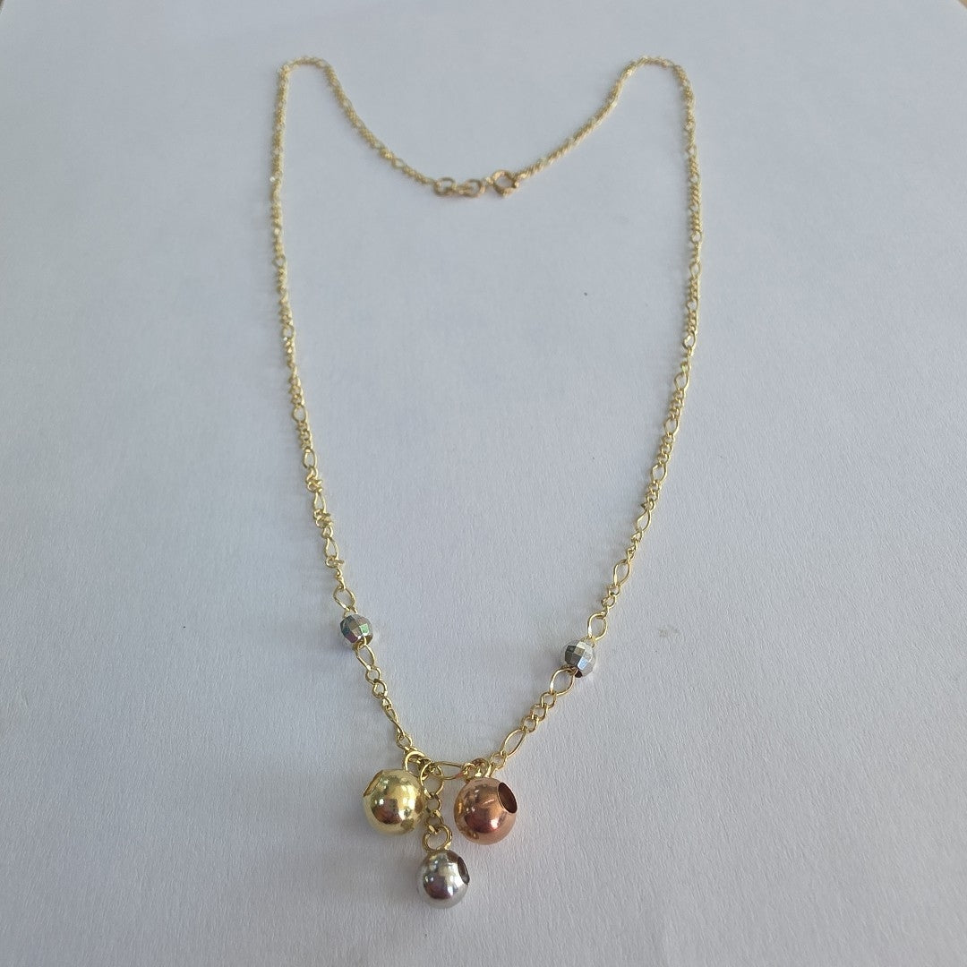 CADENA GARGANTILLA 3X1 CON ESFERAS COMBINADAS 14K 45 CM 3.1 GR (NUEVO)
