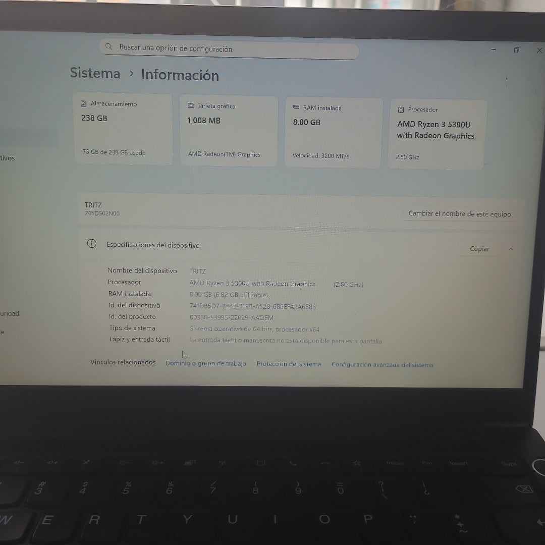 LAPTOP LENOVO THINKBOOK 14 G3 ACL (2023) 256 GB SSD 16 GB RAM (SEMINUEVO)