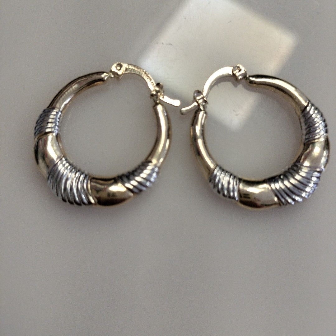 ARETES ARRACADAS HUECAS COMBINADAS 14K 2.6 GR (NUEVO)