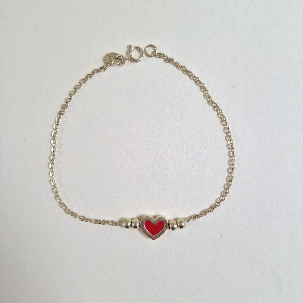 PULSERA TEJIDO ESPECIAL C CORAZON ROJO 14K 18 CM 1.9 GR (NUEVO)