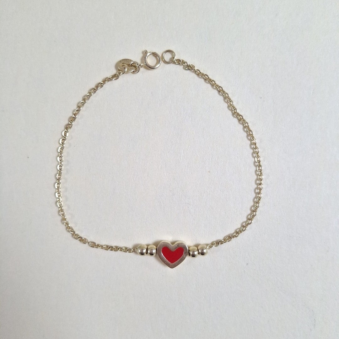PULSERA TEJIDO ESPECIAL C CORAZON ROJO 14K 18 CM 1.9 GR (NUEVO)