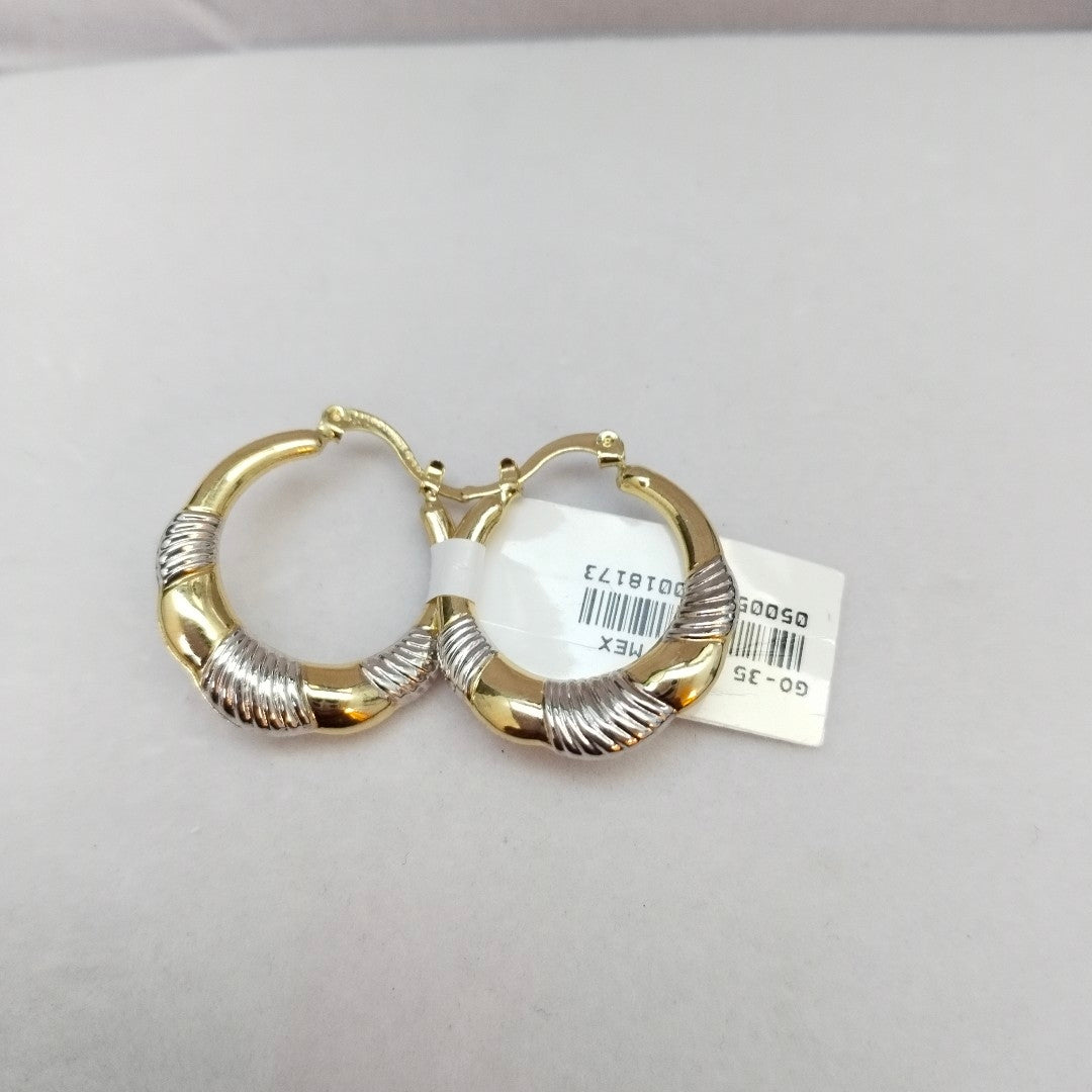 ARETES ARRACADAS HUECAS COMBINADAS 14K 2.5 GR (NUEVO)