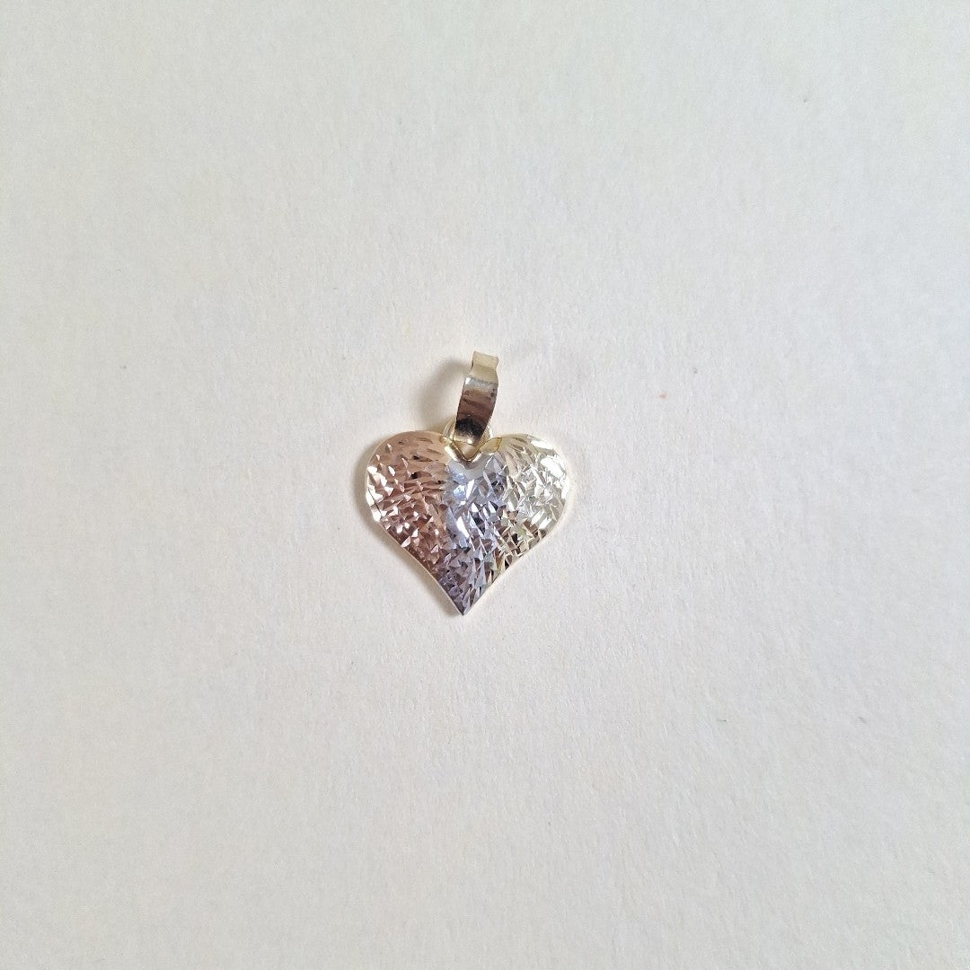 DIJE TEJIDO CORAZON LABRADO COMBINADO 14K 1.2 GR (NUEVO)