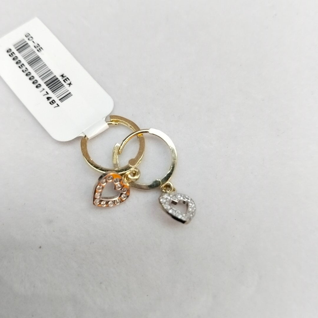 ARETES HUGGIES CON DIJE CORAZON Y CIRCONIAS 14K 2 GR (NUEVO)