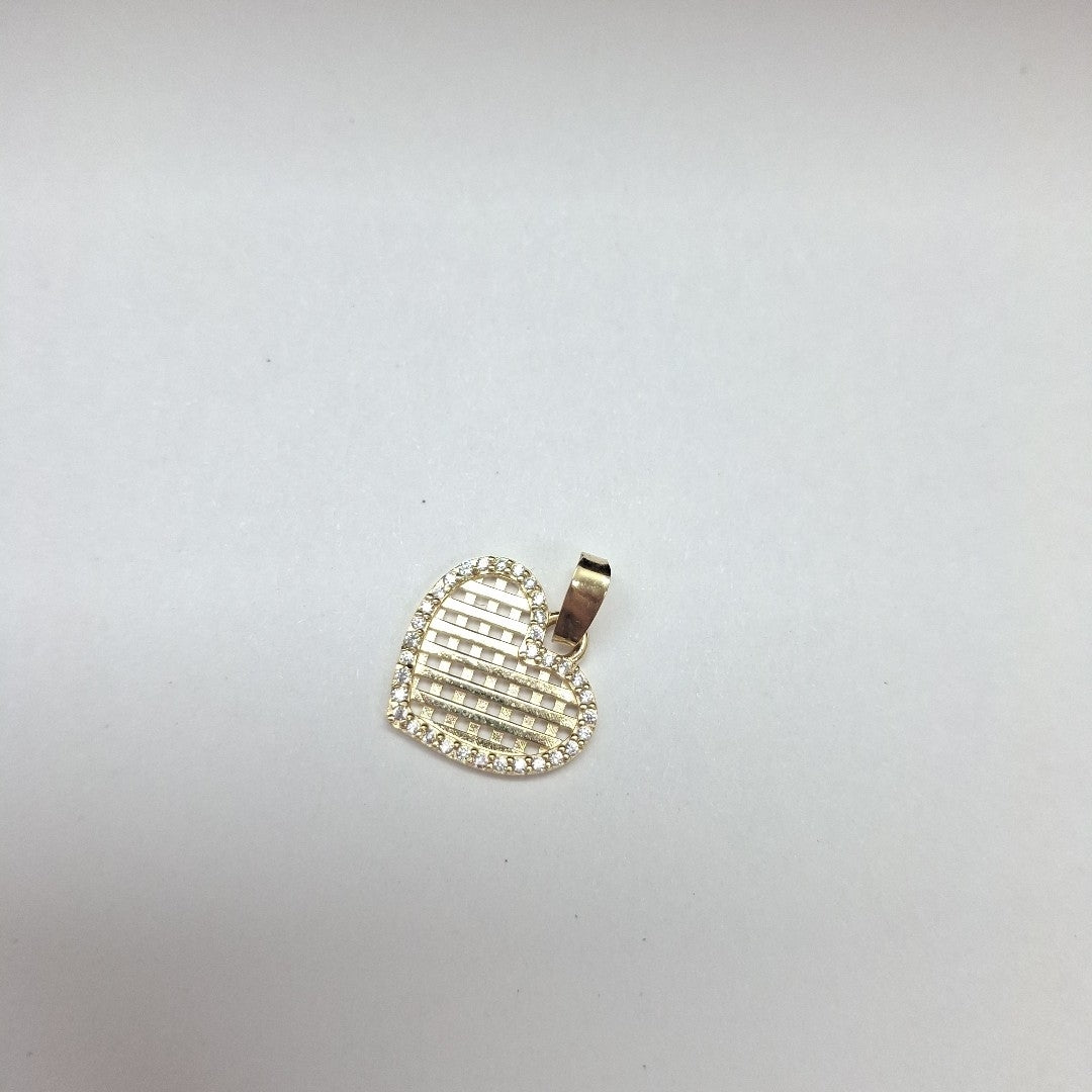 DIJE TEJIDO CORAZON CON CERCO DE CIRCONIAS 14K 1.1 GR (NUEVO)