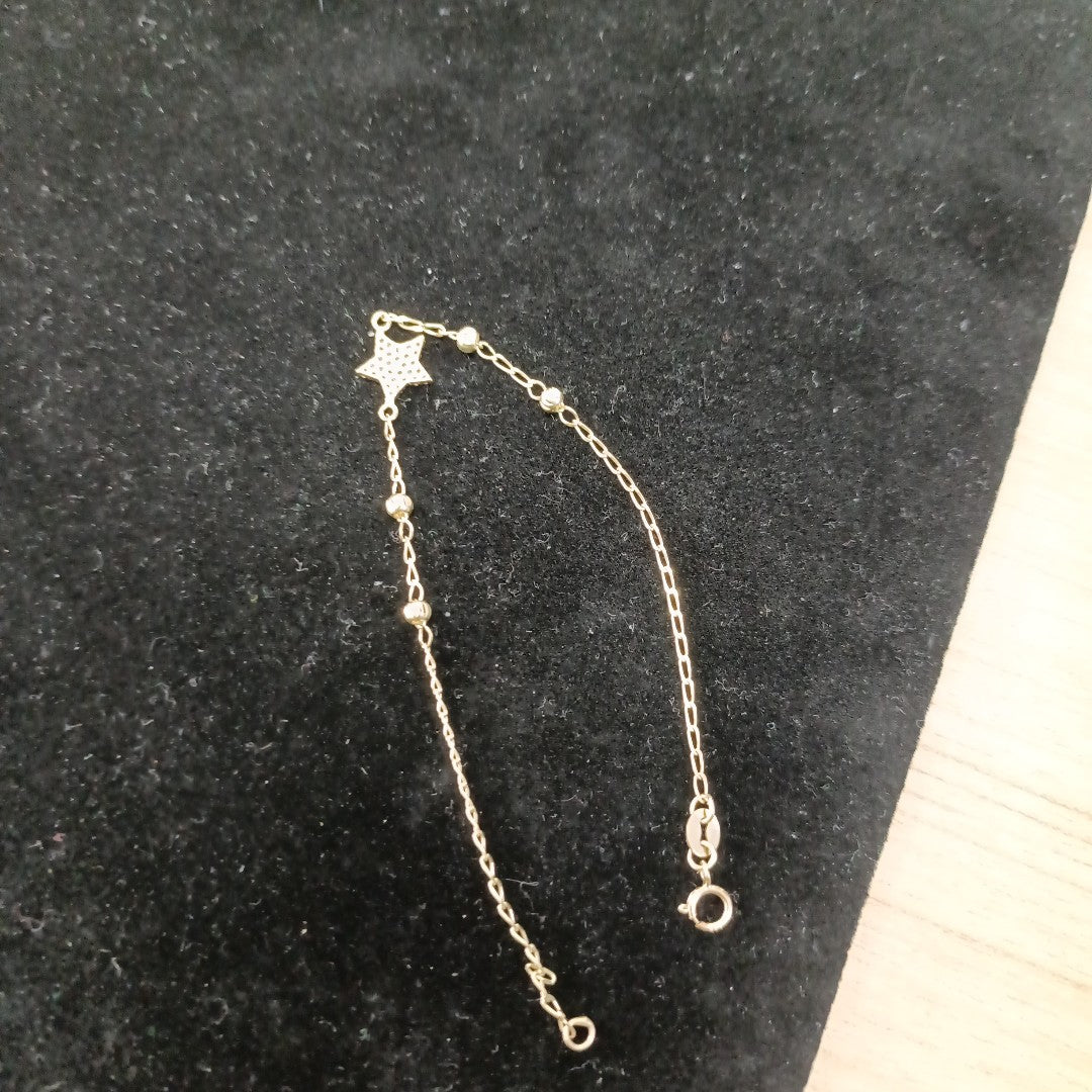 PULSERA ESPECIAL CON ESTRELLA Y CIRCONIAS 14K 18 CM 1.5 GR (NUEVO)