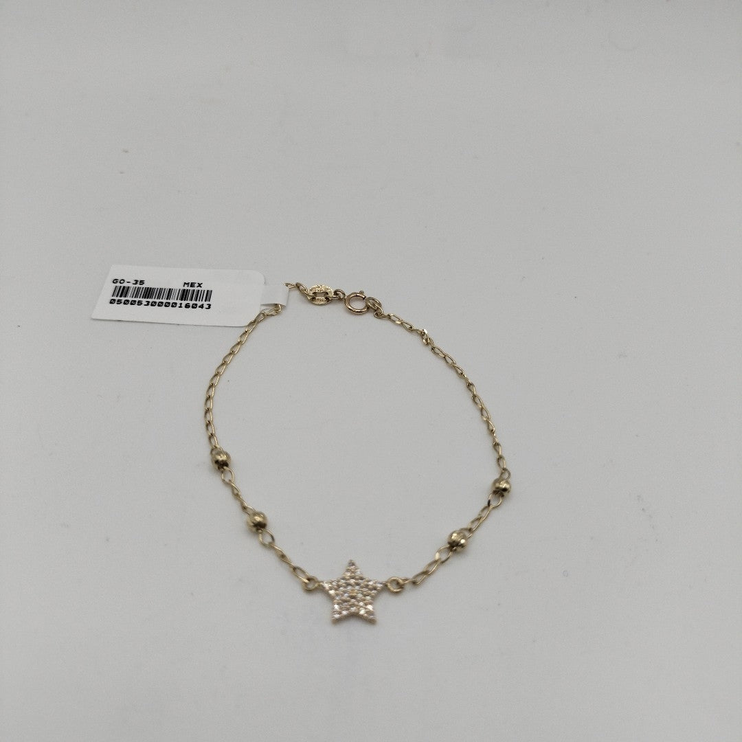 PULSERA ESPECIAL CON ESTRELLA Y CIRCONIAS 14K 18 CM 1.5 GR (NUEVO)