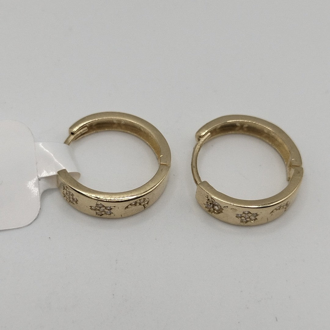 ARETES TEJIDO HUGGIES CON CIRCONIAS 14K 2.9 GR (NUEVO)