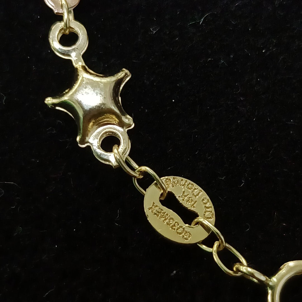 PULSERA TEJIDO ESPECIAL ESTRELLAS COMBINADAS 14K 18 CM 2.3 GR (NUEVO)