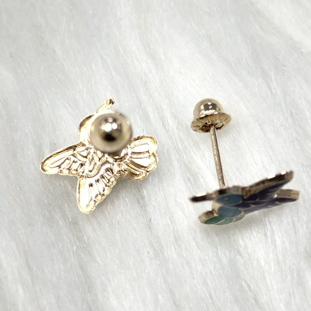 BROQUELES BROQUEL FIG COLIBRI ESMALTE AZUL 14K 0.2138 GR (NUEVO)