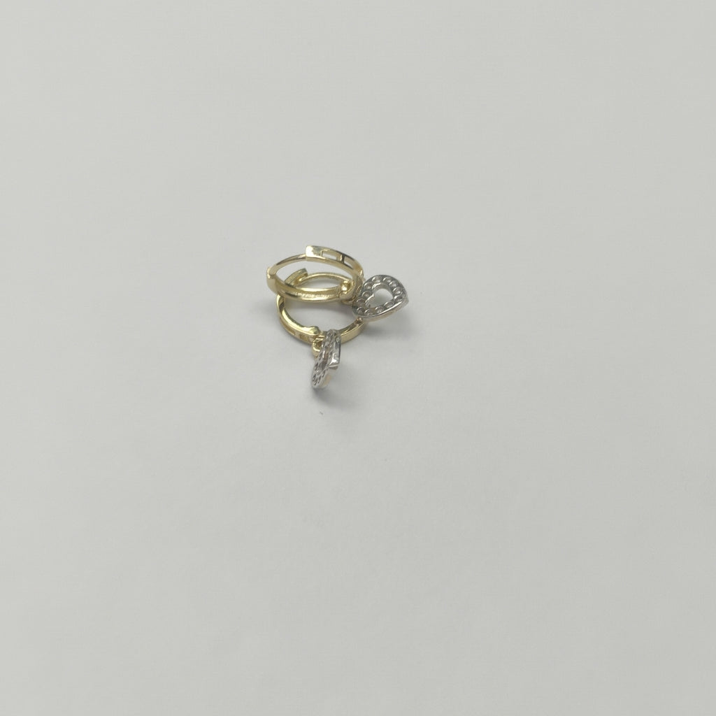 ARETES HUGGIES CON DIJE CORAZON Y CIRCONIAS 14K 2.2 GR (NUEVO)