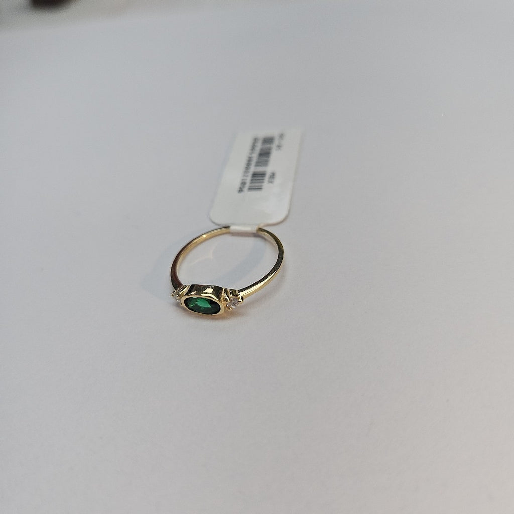 ANILLOS TEJIDO ANILLITO C CIRCONIAS Y PIEDRA VERDE 14K 7 1.1 GR (NUEVO)