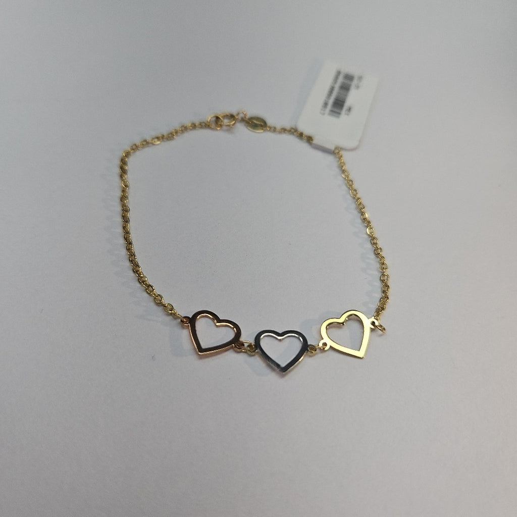 PULSERA ESPECIAL CON CORAZONES 14K 18 CM 1.4 GR (NUEVO)