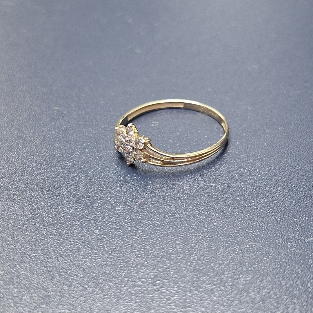 ANILLO ANILLITO FLOR C CIRCONIAS 14K 9 TALLA 1.4 GR (NUEVO)