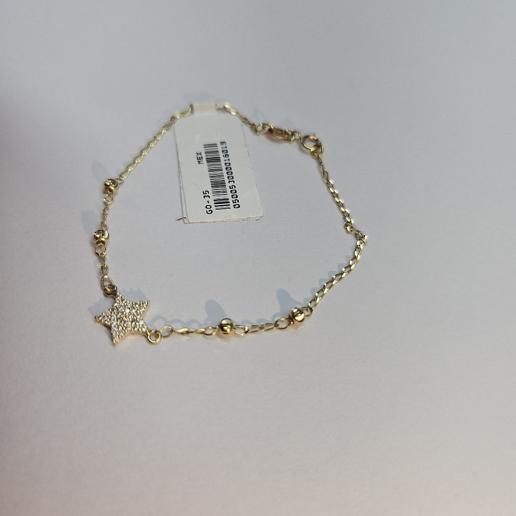 PULSERA ESPECIAL CON ESTRELLA Y CIRCONIAS 14K 18 CM 1.5 GR (NUEVO)