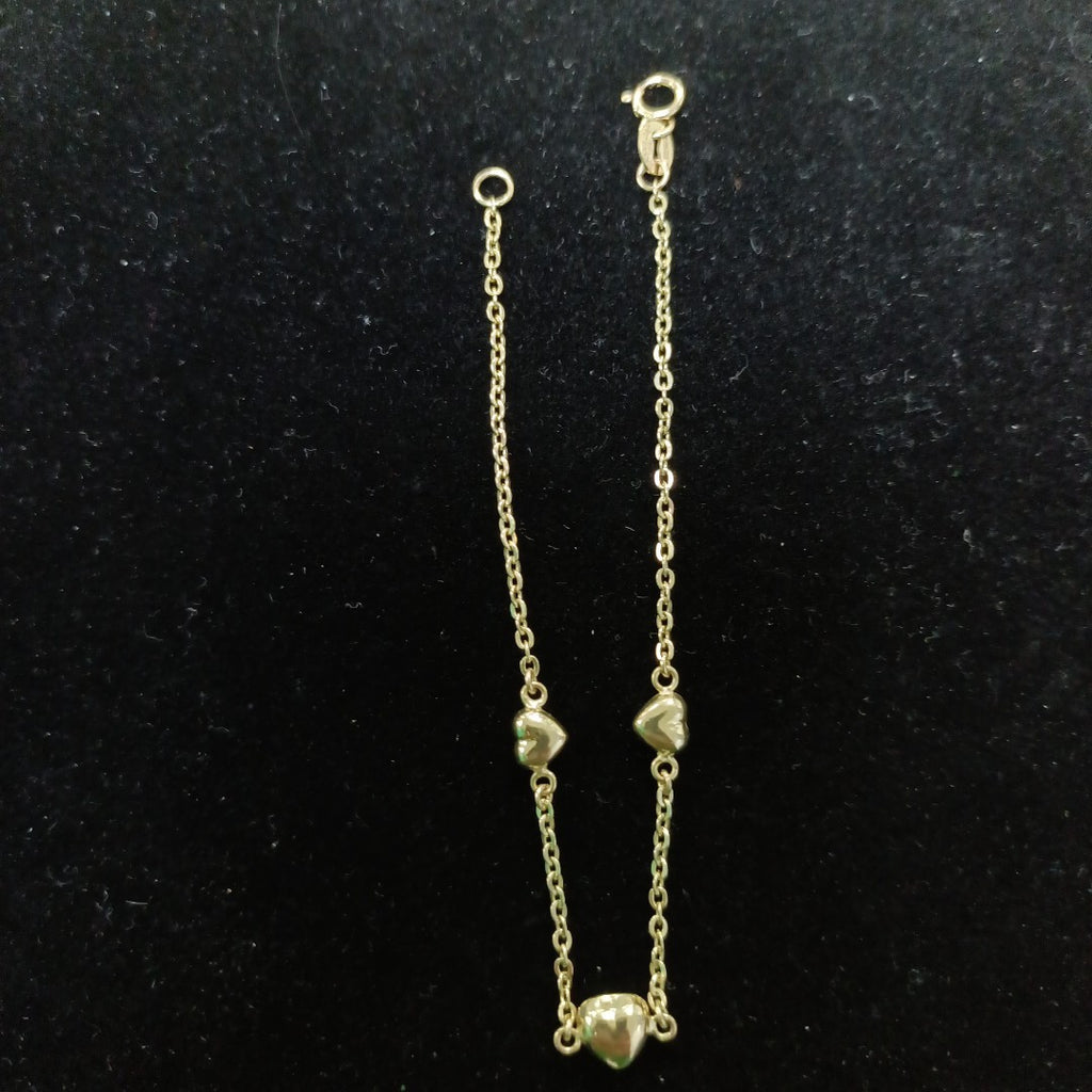 PULSERA TEJIDO ESPECIAL CON CORAZONES 14K 18 CM 1.6 GR (NUEVO)