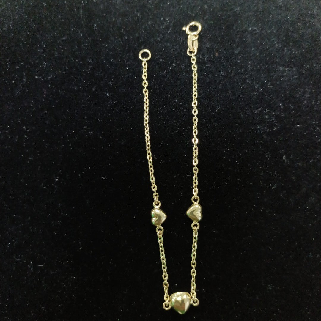 PULSERA TEJIDO ESPECIAL CON CORAZONES 14K 18 CM 1.6 GR (NUEVO)