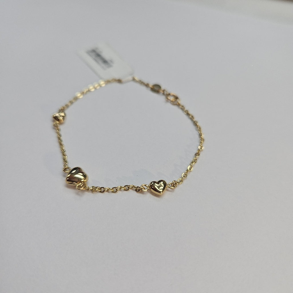 PULSERA TEJIDO ESPECIAL CON CORAZONES 14K 18 CM 1.7 GR (NUEVO)