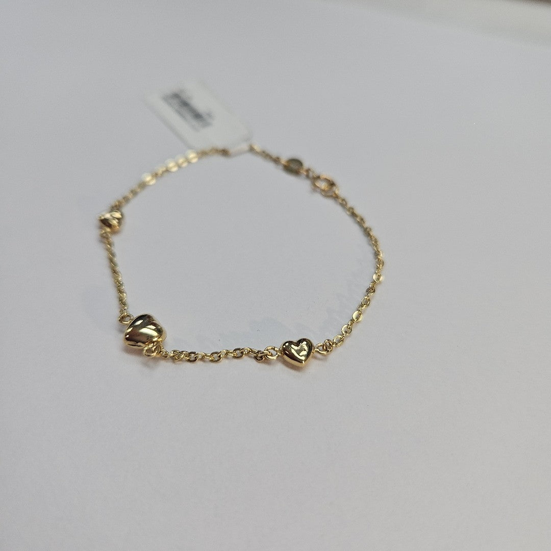 PULSERA TEJIDO ESPECIAL CON CORAZONES 14K 18 CM 1.7 GR (NUEVO)