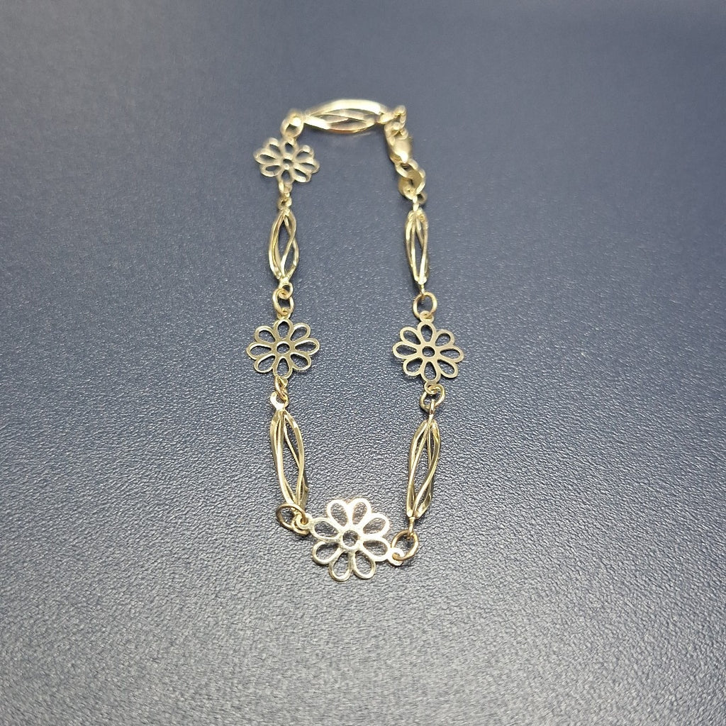 PULSERA ESPECIAL CON FLORES 14K 18 CM 2.7 GR (NUEVO)